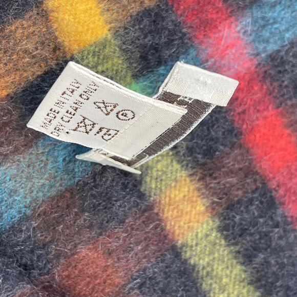 Colombo 100% Cashmere Black Charcoal Gray Plaid Scarf Made in Italy SOFT 72" - Picture 4 of 4